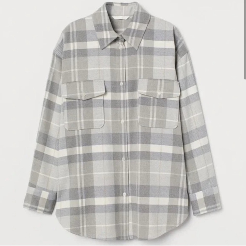 H&M Gray Flannel Oversized Shirt XS NWT